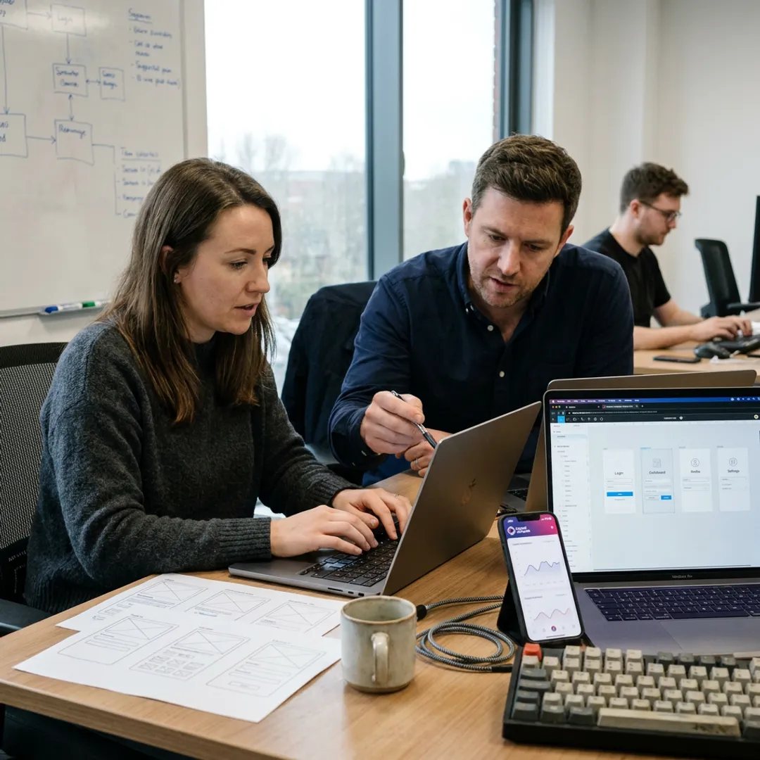 Mobile app development team building an app