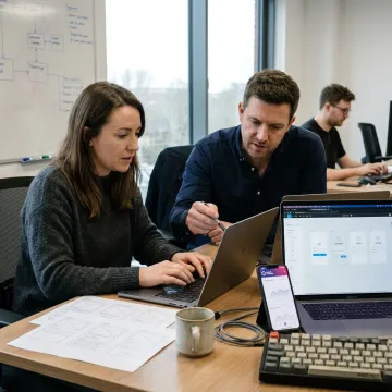Mobile app development team building an app