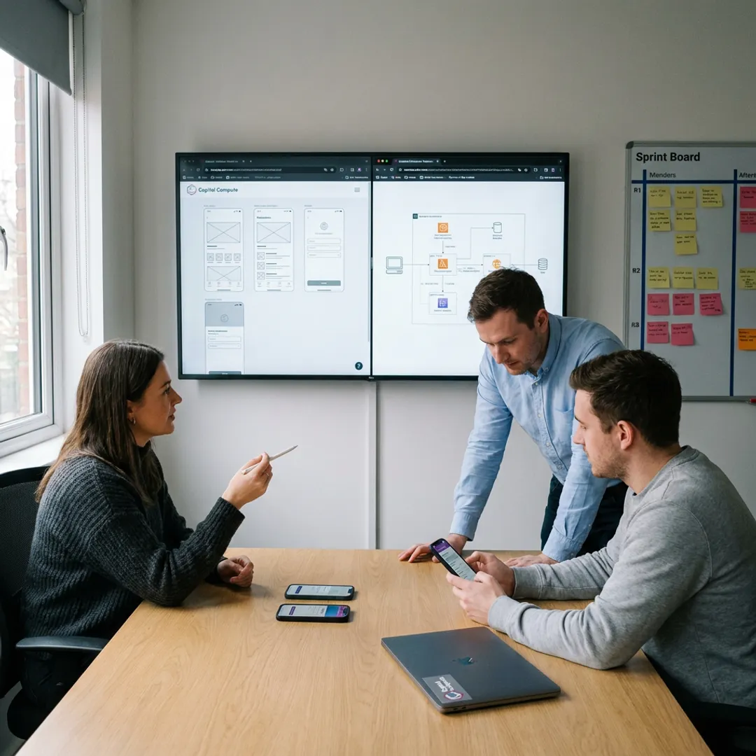 Team reviewing app development process
