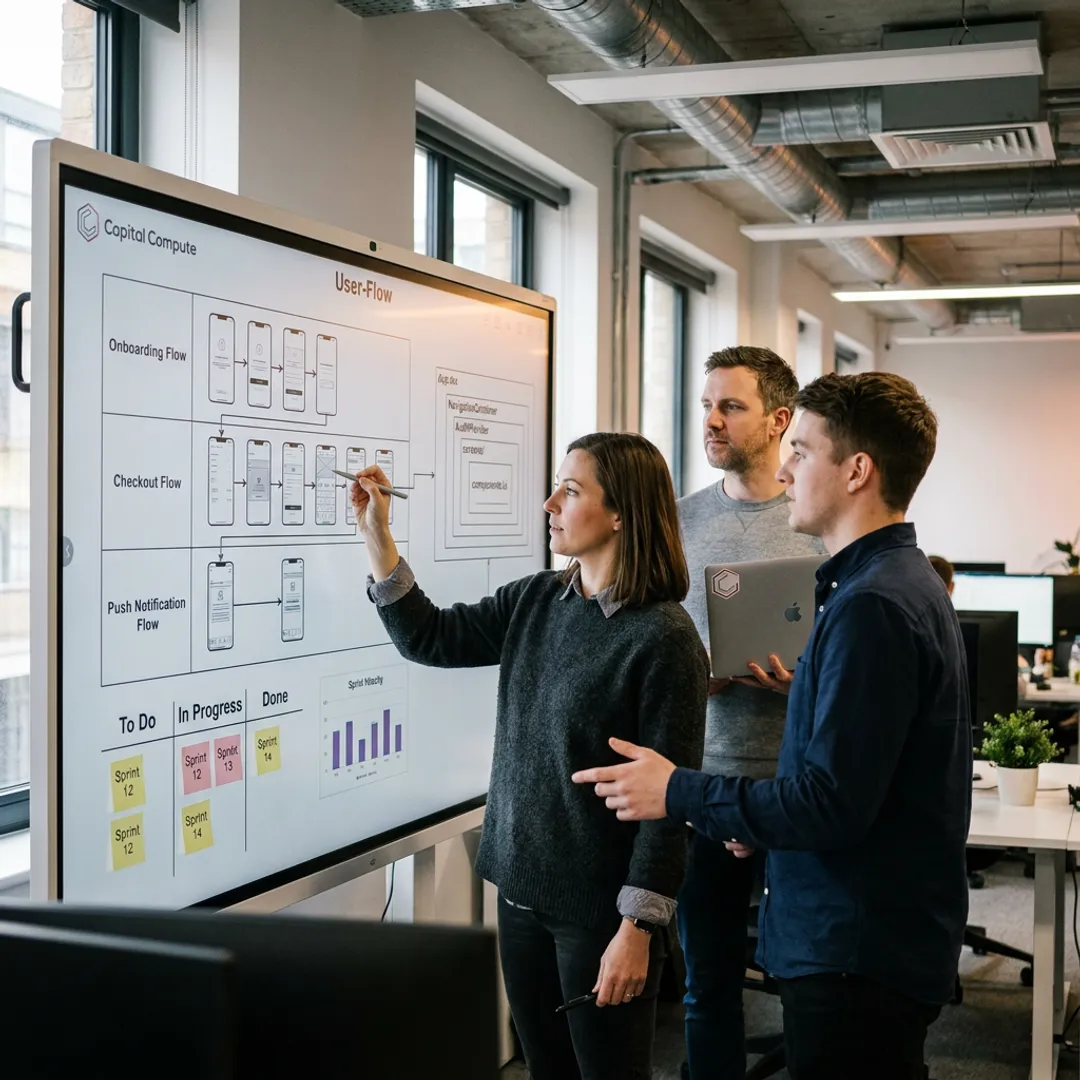 Engineers planning a React Native app process