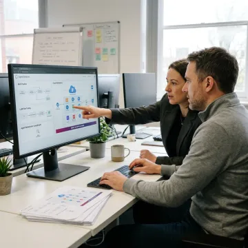 Engineers reviewing AI workflow architecture