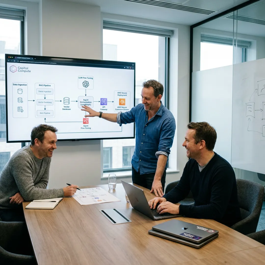 Engineers planning an AI consulting workflow