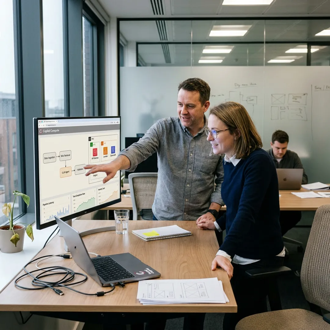 Engineers planning secure AI automation workflow