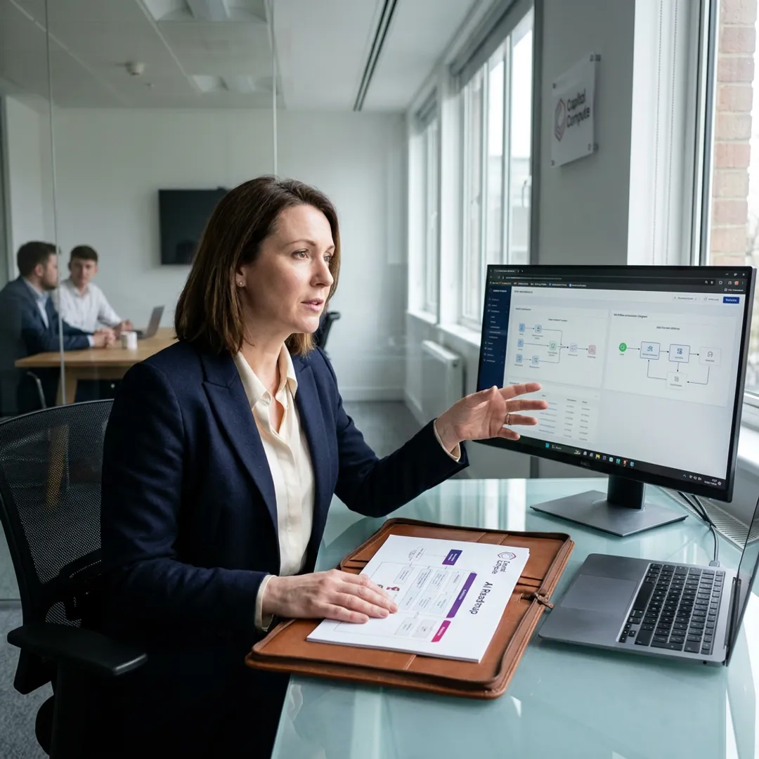 AI strategy consultant reviewing automation roadmap