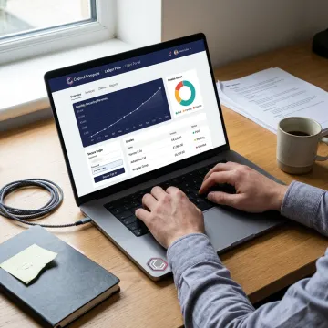 Custom accounting software dashboard on laptop