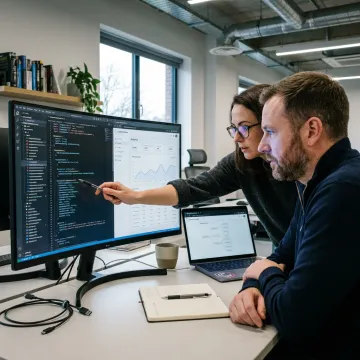 Angular developers collaborating on web application code