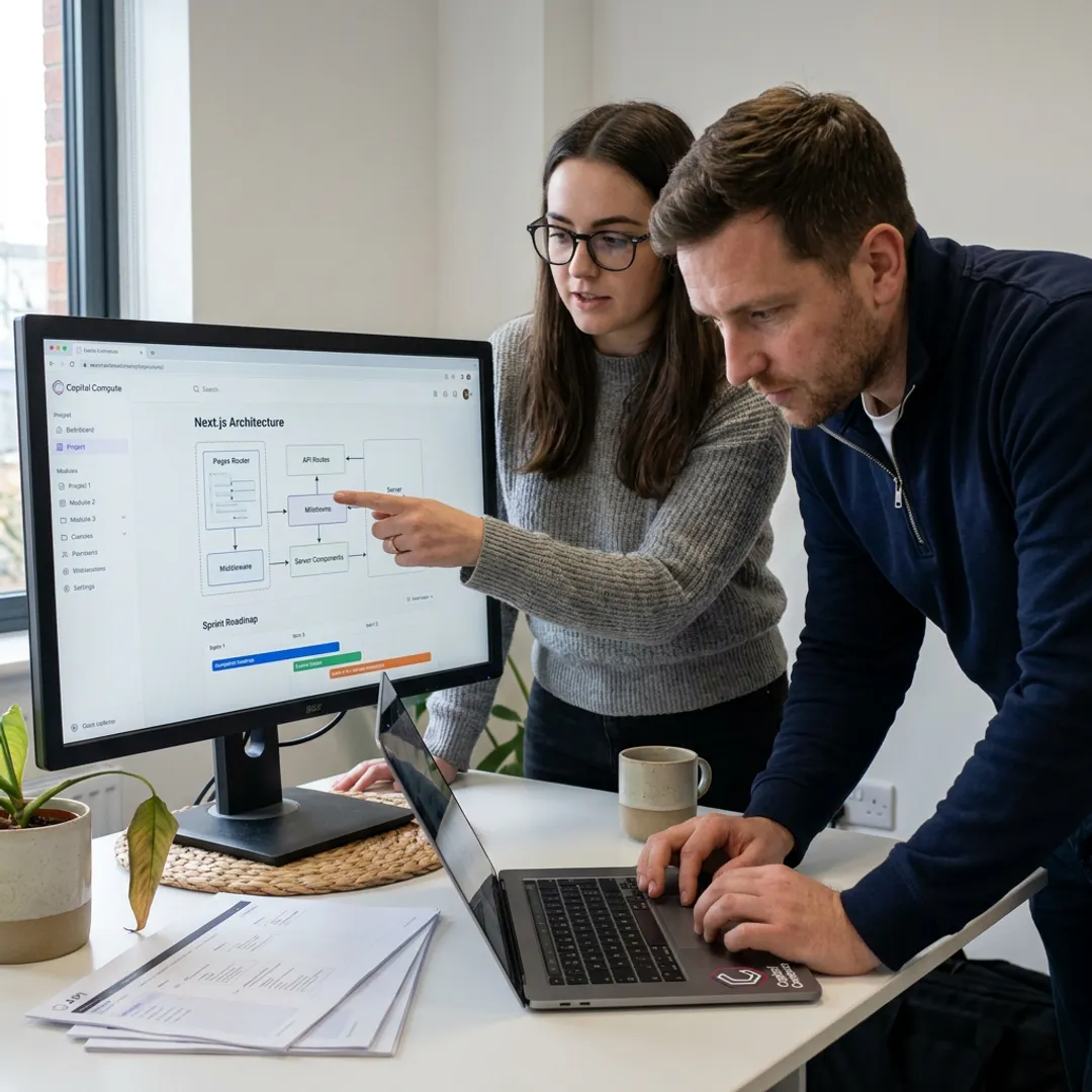 Engineers planning a Next.js application workflow