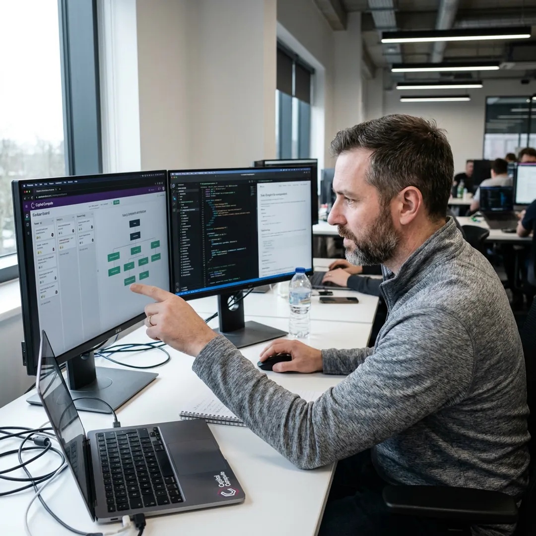Developer planning a Vue.js application workflow