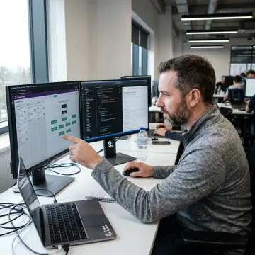 Developer planning a Vue.js application workflow