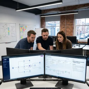 Software engineers planning a B2B web application workflow