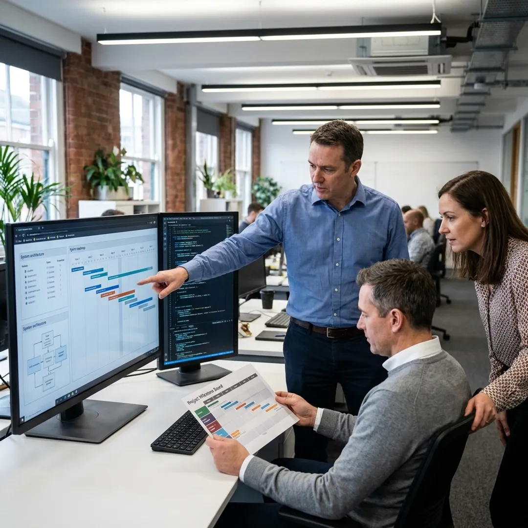 Software team reviewing custom build roadmap
