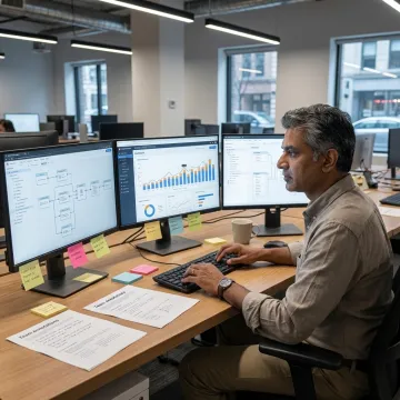 BI consultant reviewing analytics workflow