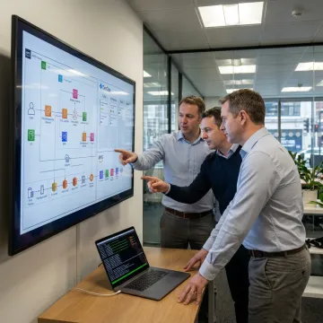 Engineers reviewing cloud architecture and DevOps workflows