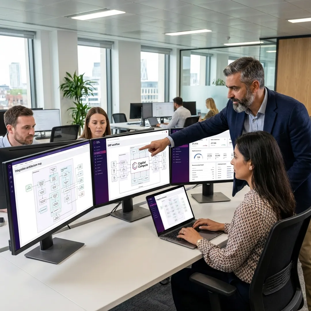 Software engineers planning custom ERP workflow