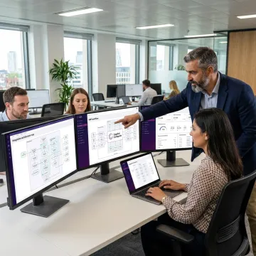 Software engineers planning custom ERP workflow