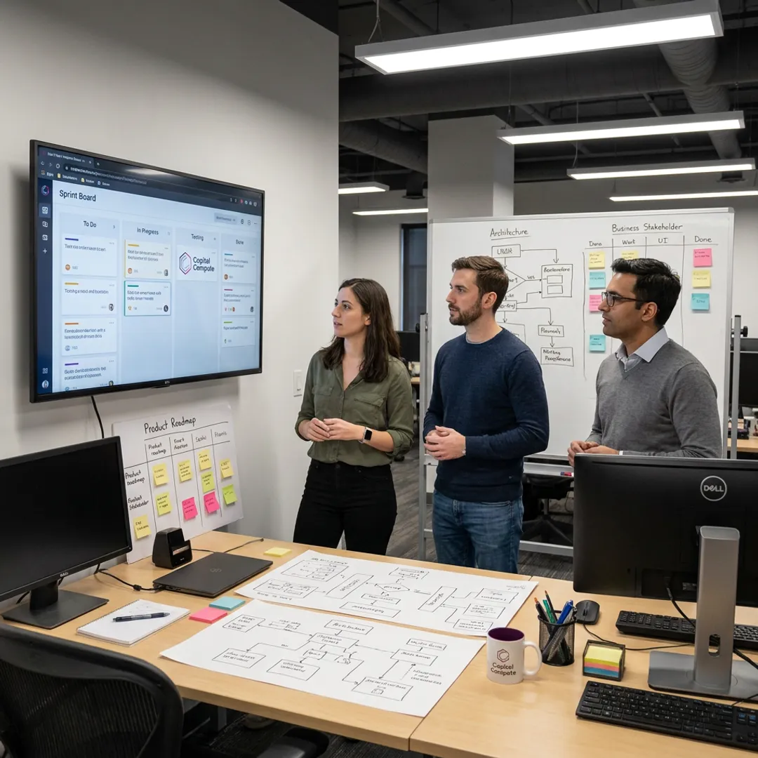 Software team reviewing a product roadmap