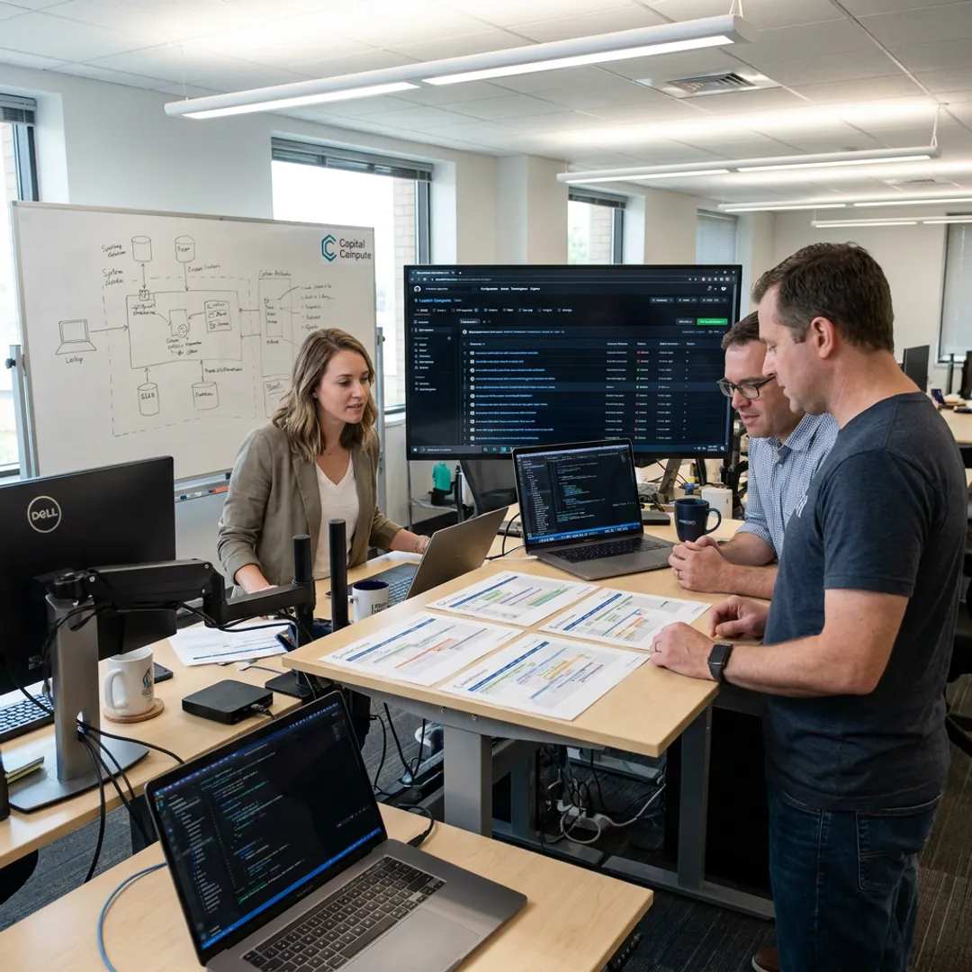 Software team reviewing sprint roadmap