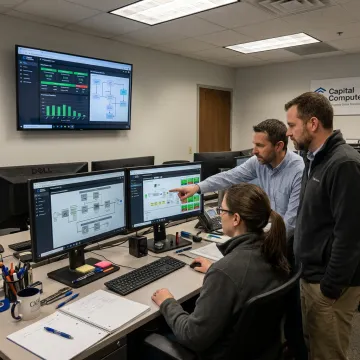 Software team reviewing manufacturing workflow plans