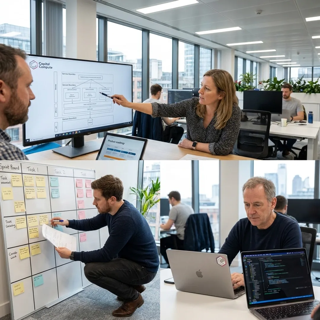 Software team reviewing product roadmap