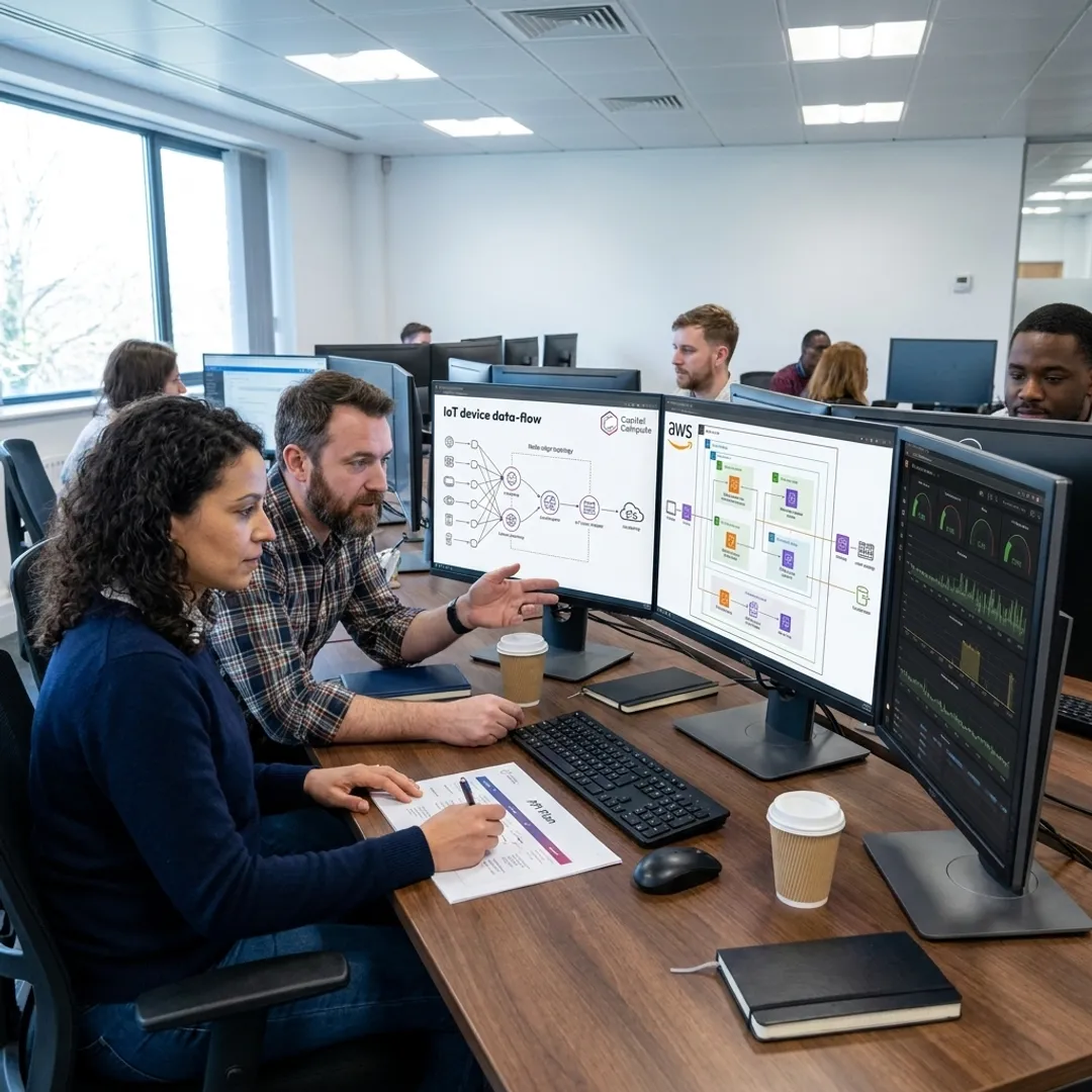 Engineers planning IoT software architecture