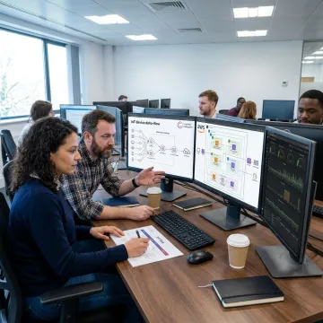 Engineers planning IoT software architecture