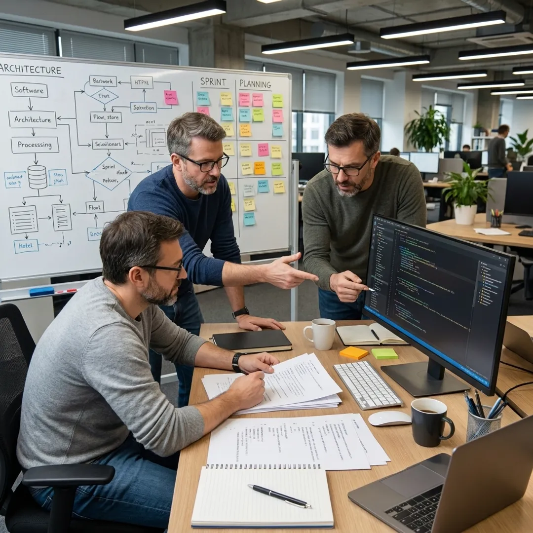 Software team reviewing product architecture