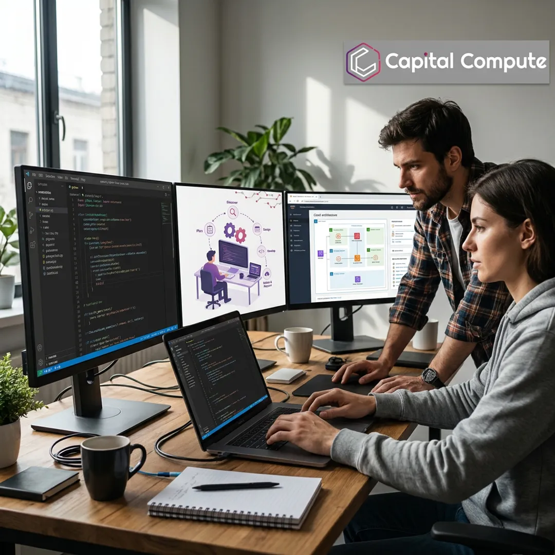 Custom software development team designing an application
