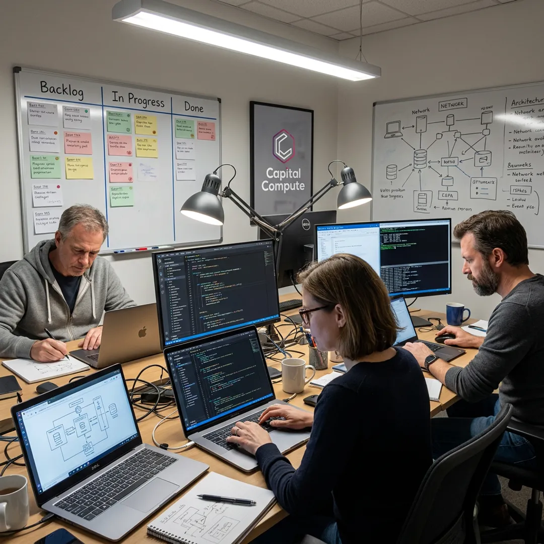 Dedicated software developers working on code