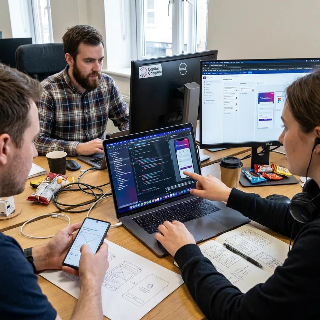 Mobile app developers designing an app interface