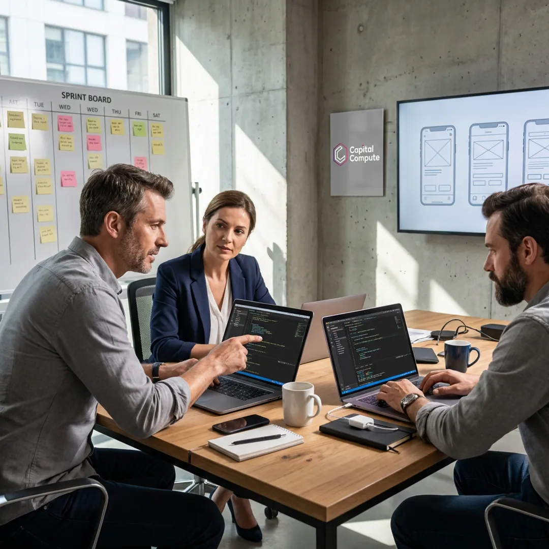 Mobile app developers planning product workflow