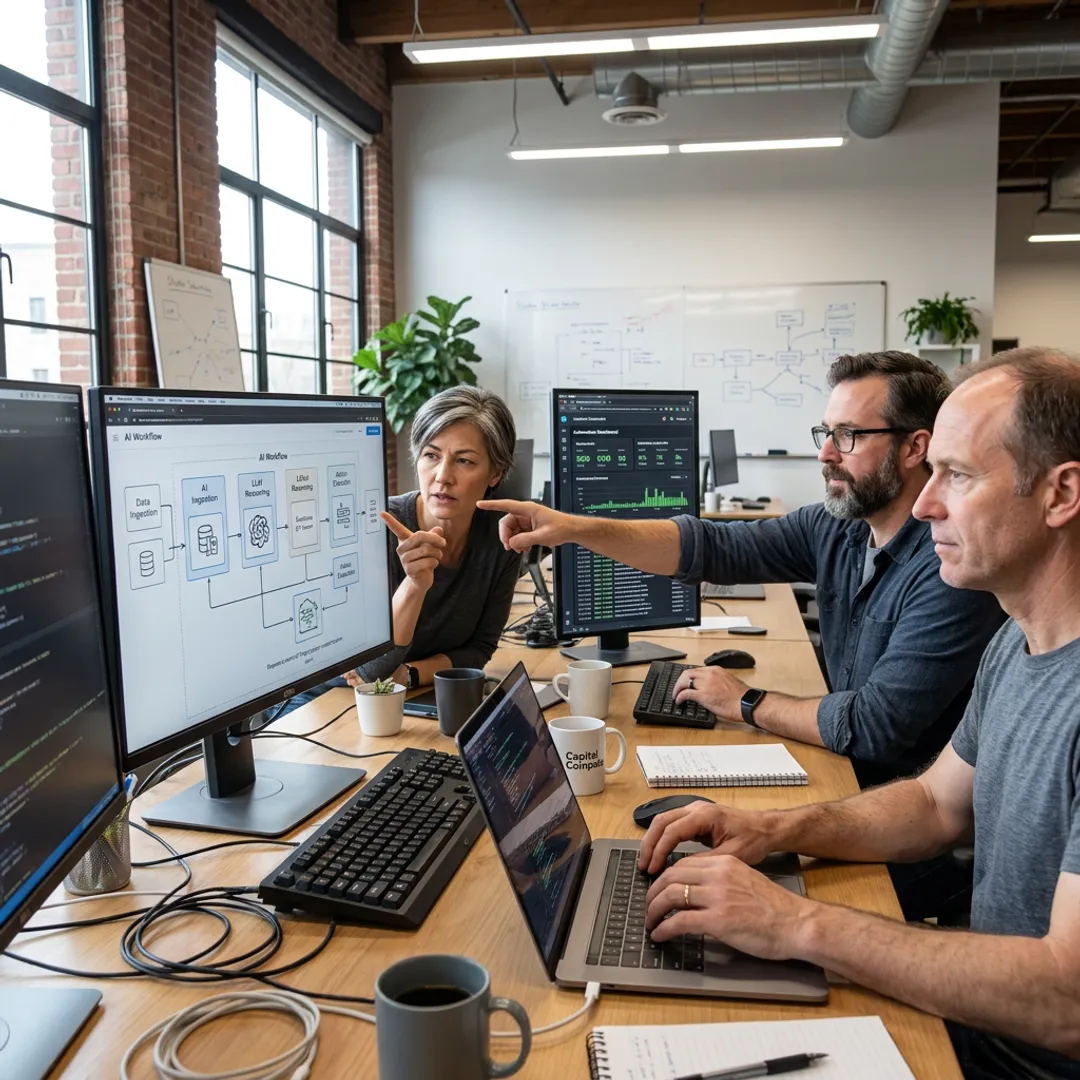 Engineers developing agentic AI automation systems