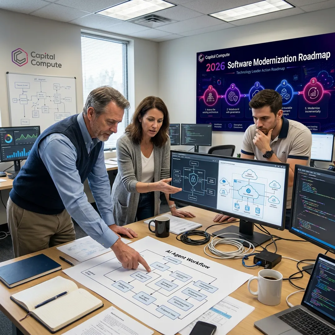 Engineers mapping AI agent workflow architecture