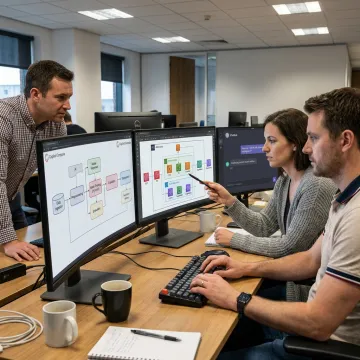 Engineers planning an AI software workflow