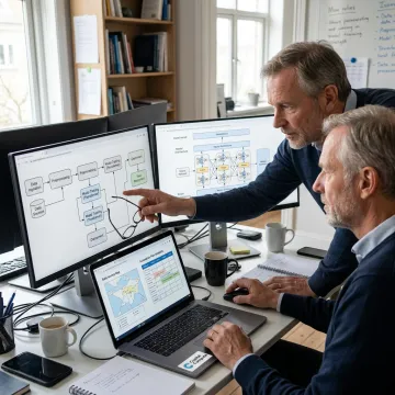 AI consultants reviewing workflow diagrams