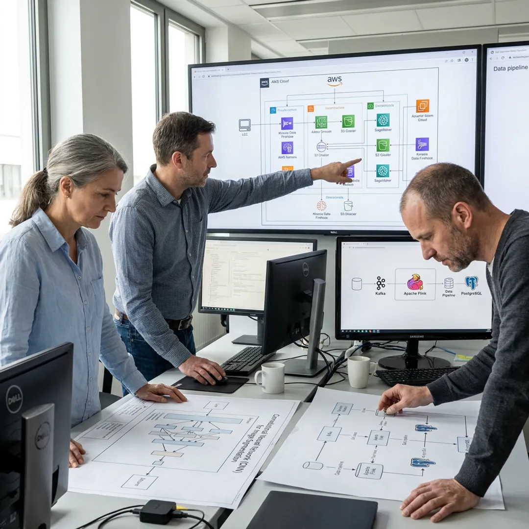 Engineers designing an AI software architecture