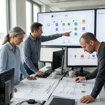 Engineers designing an AI software architecture