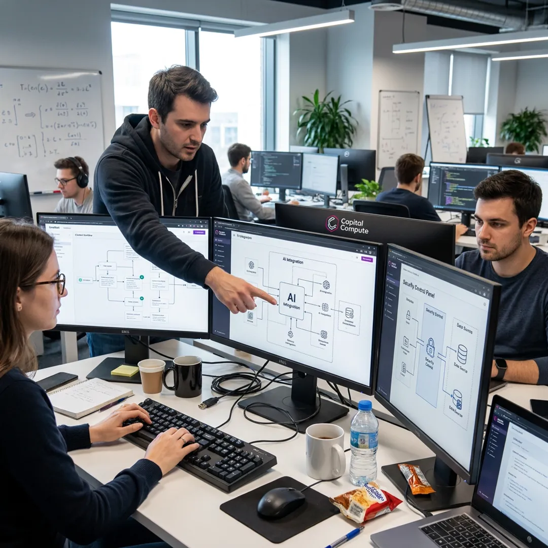 Engineers planning a conversational AI workflow