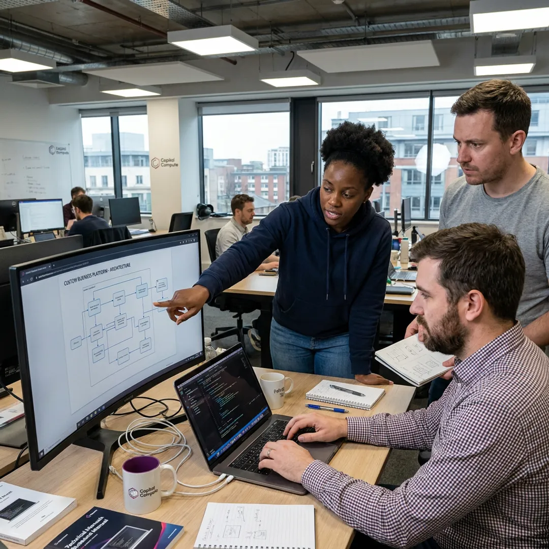 Software engineers planning a custom platform workflow