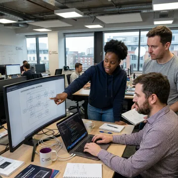 Software engineers planning a custom platform workflow