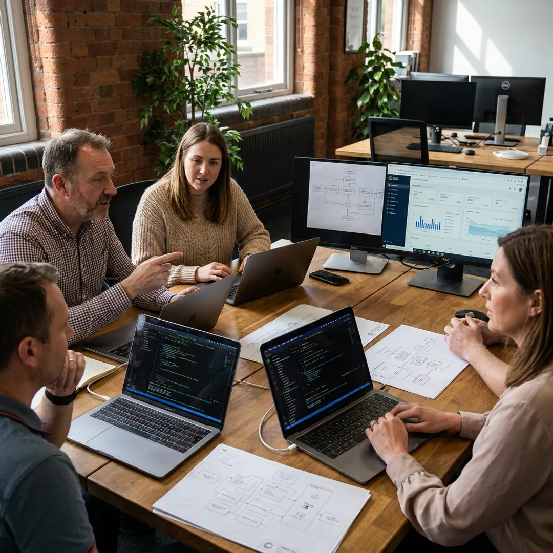 Custom software development team planning business software