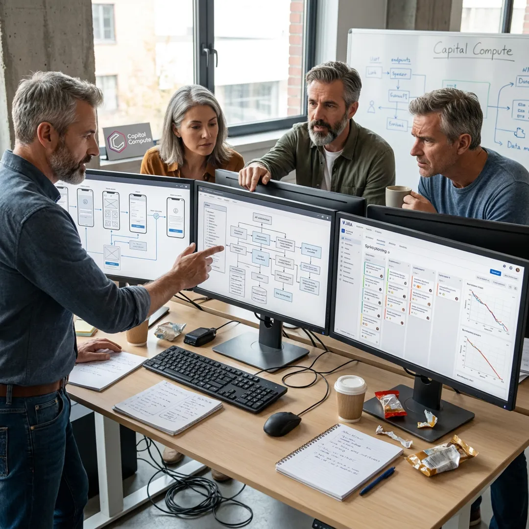 Mobile app developers planning an application workflow