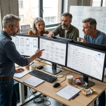 Mobile app developers planning an application workflow