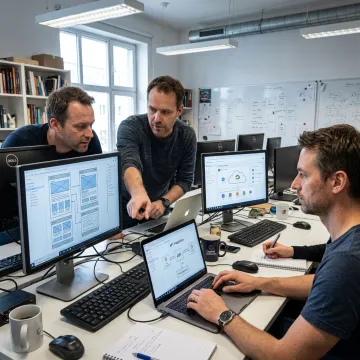 Custom web development team working on application code