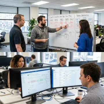 Developers planning a custom web application workflow