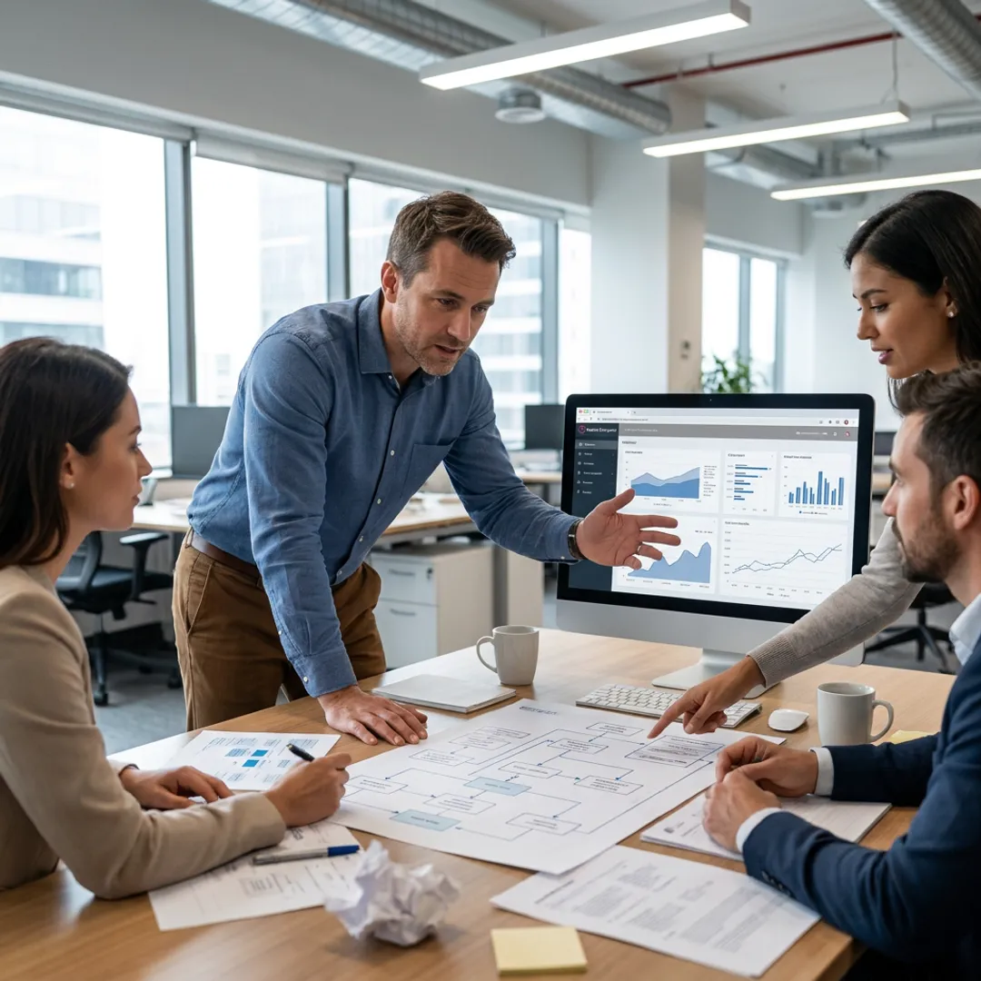 AI consultant planning data architecture with business team