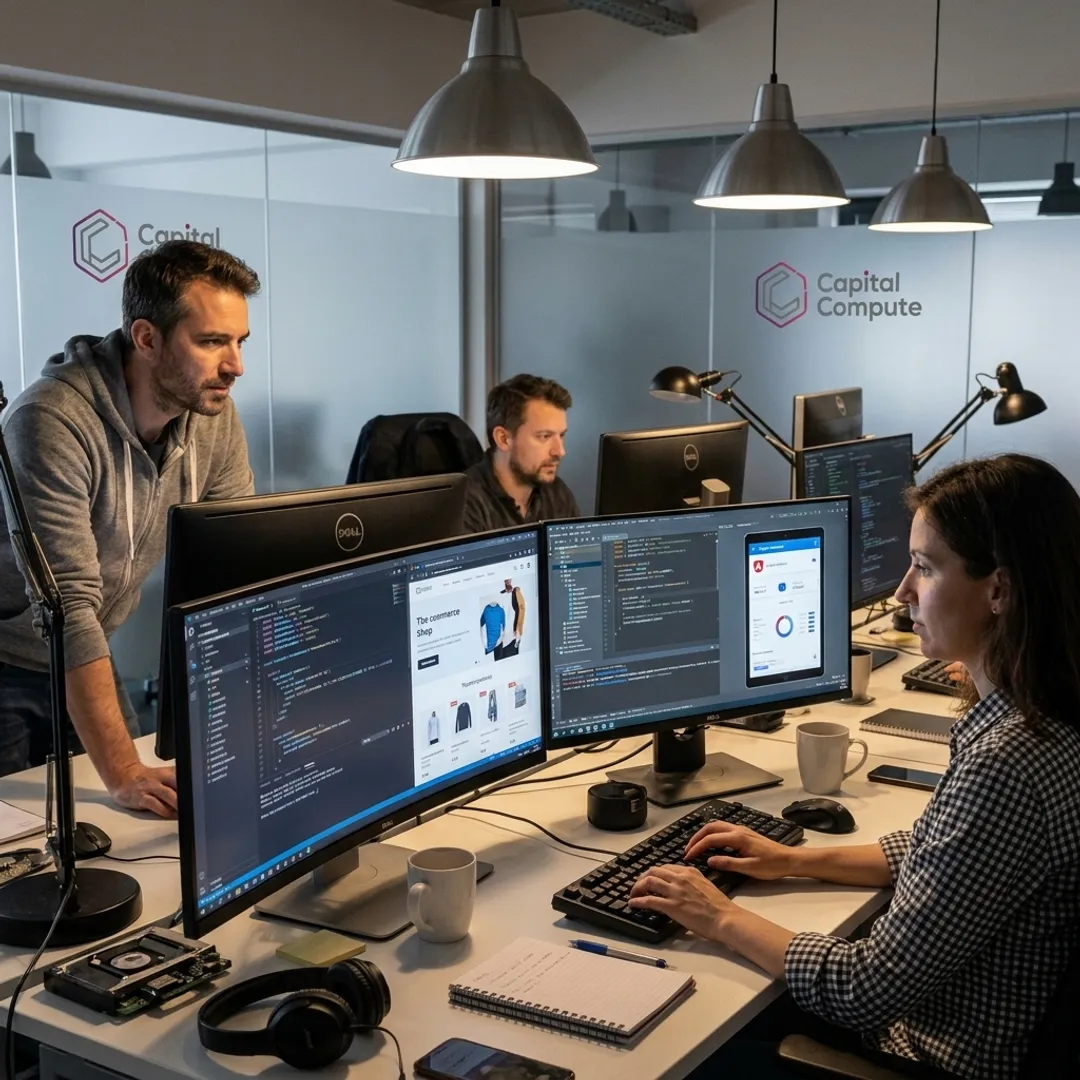 Freelance front-end developers coding web interfaces
