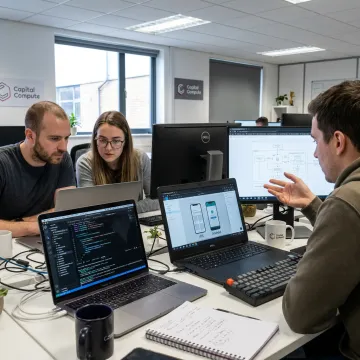 Mobile app developers building app interfaces