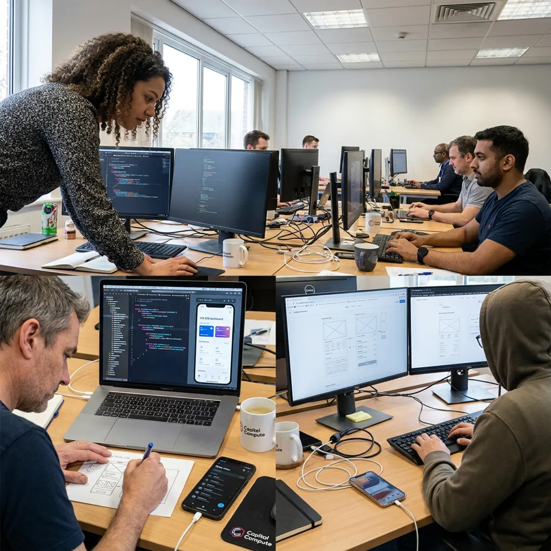 Mobile app development team designing an app