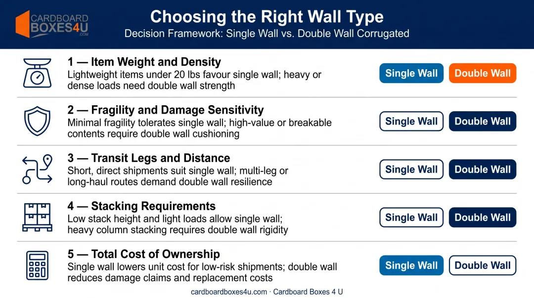 Five-factor corrugated box selection decision framework choosing single or double wall