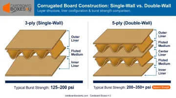 3-ply versus 5-ply corrugated box layer construction comparison infographic